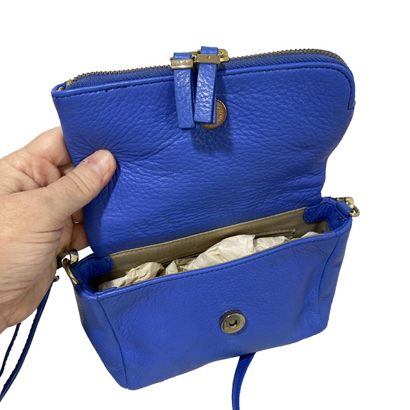 Talbots Blue Leather Crossbody Shoulder Bag Small Casual Purse Zip Flap Preppy - Picture 10 of 13